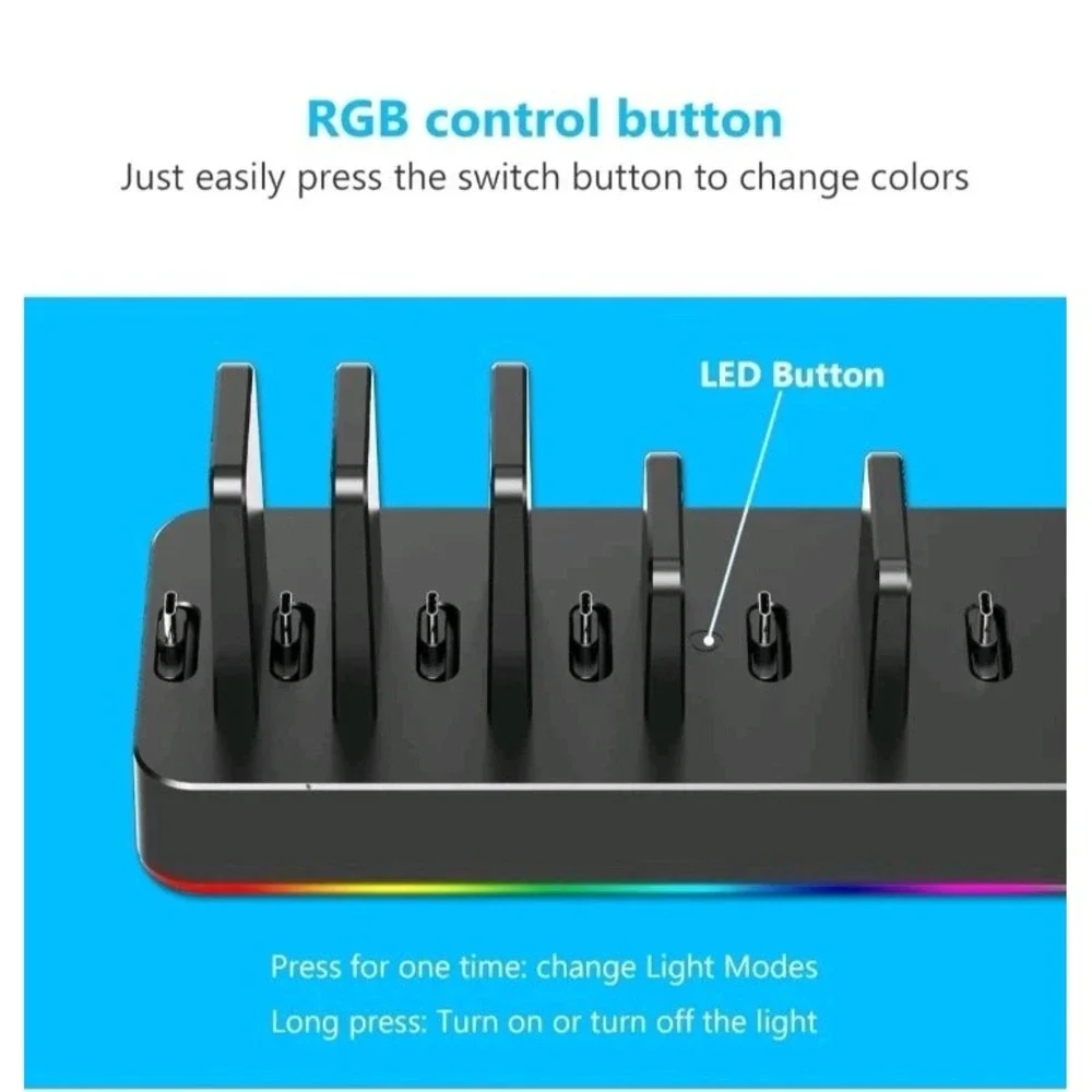 RGB Headset Holder with 6 USB C Charger Compatible with Switch/Phone/PS5